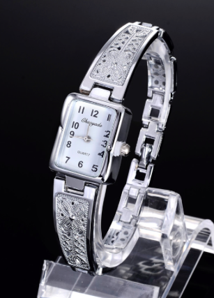 Montre pour femmes Chaoyada rectangle vieillot argent